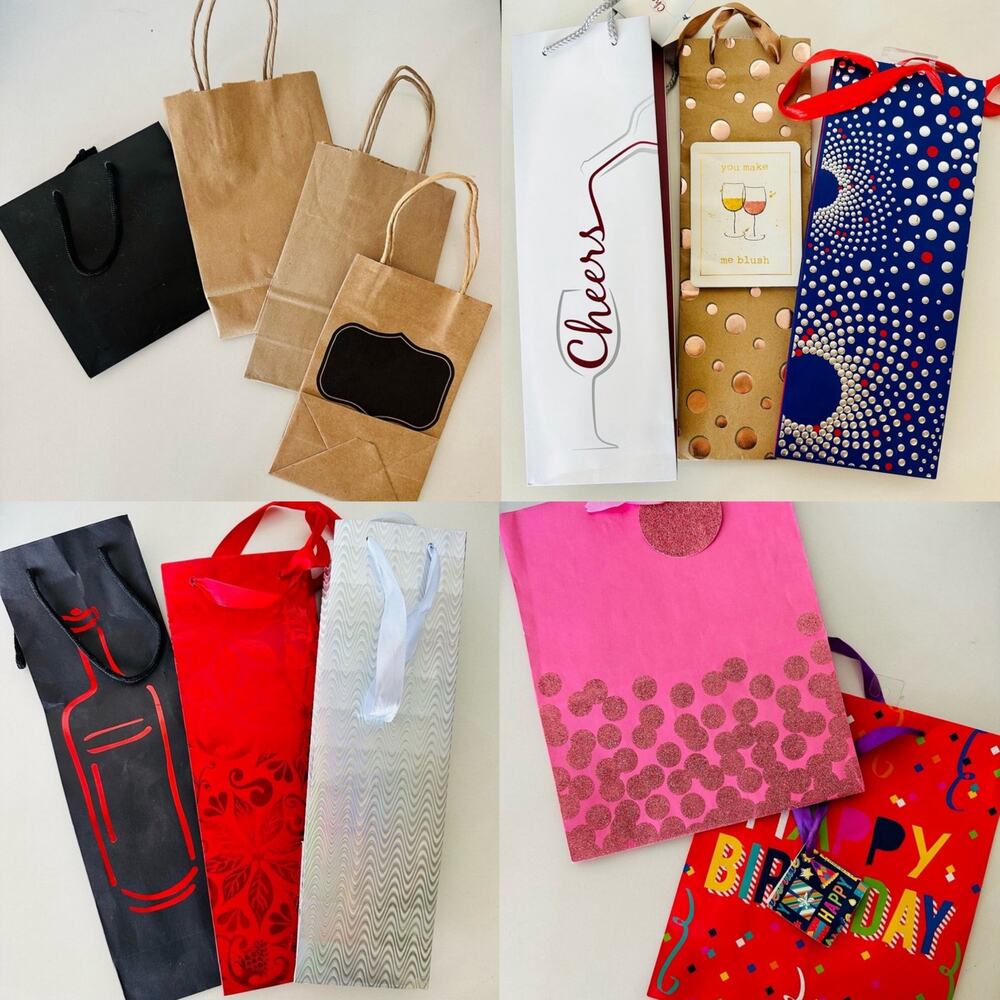 20 Assorted Gift Bag Presents Wrapping Metallic Black Red Pink Gold Kraft Paper